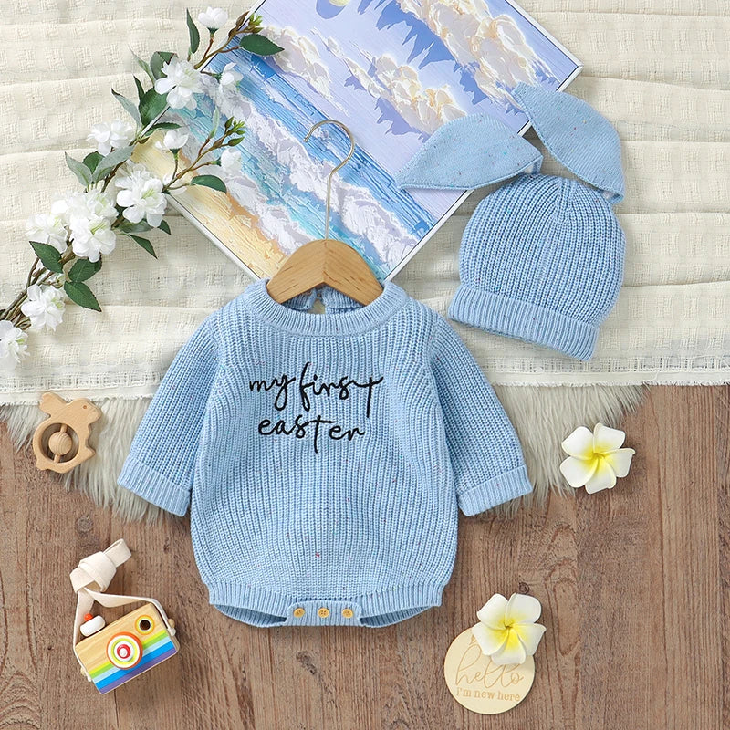 2pcs/Set Baby Rabbit Clothes 0-18m Casual Long Sleeve Knitted Newborn Boys Girls Bodysuits Hats Outfits Infant Costume Jumpsuits