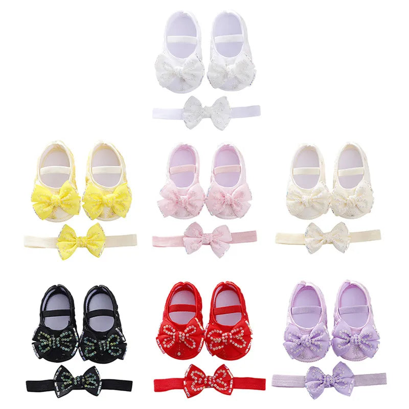 0-18months Baby Girls Princess Shoes Dress Walking Shoes And Headband For Newborn Girls Crib Shoes Set
